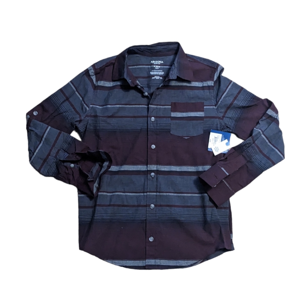 🆕 Arizona Jean Co Striped Long Sleeve Button Down Boys M 10-12
